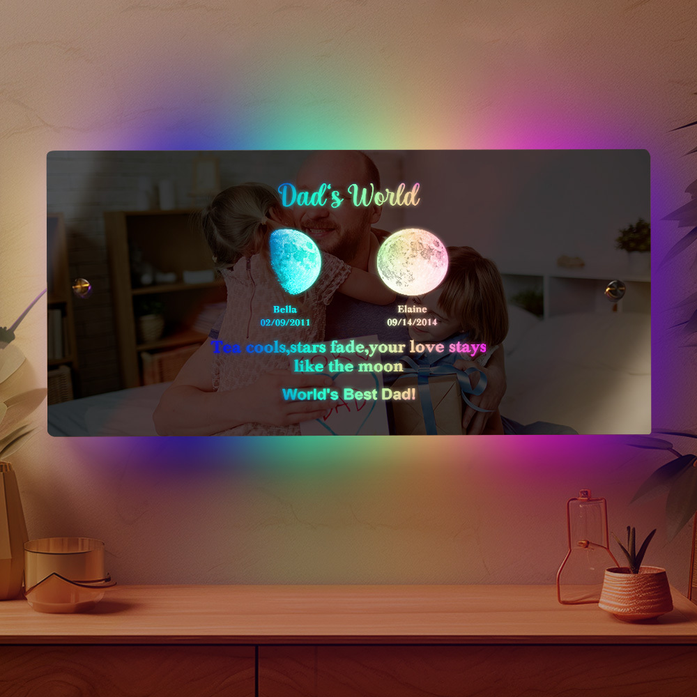 Father's Day Gift Custom Led Mirror Light Frame with Text and Date Dad's Universe - MyMoonLampAu
