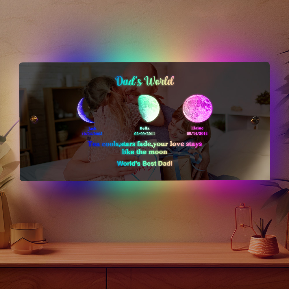 Father's Day Gift Custom Led Mirror Light Frame with Text and Date Dad's Universe - MyMoonLampAu