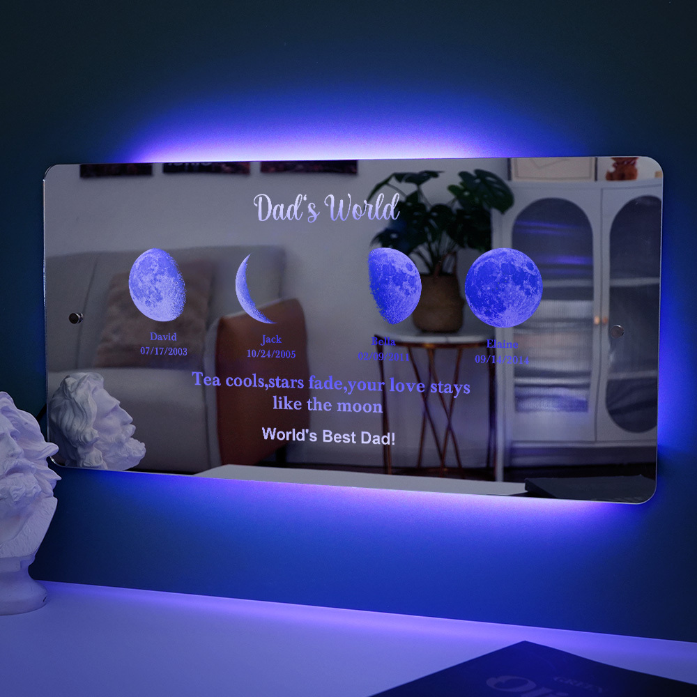 Father's Day Gift Custom Led Mirror Light Frame with Text and Date Dad's Universe - MyMoonLampAu