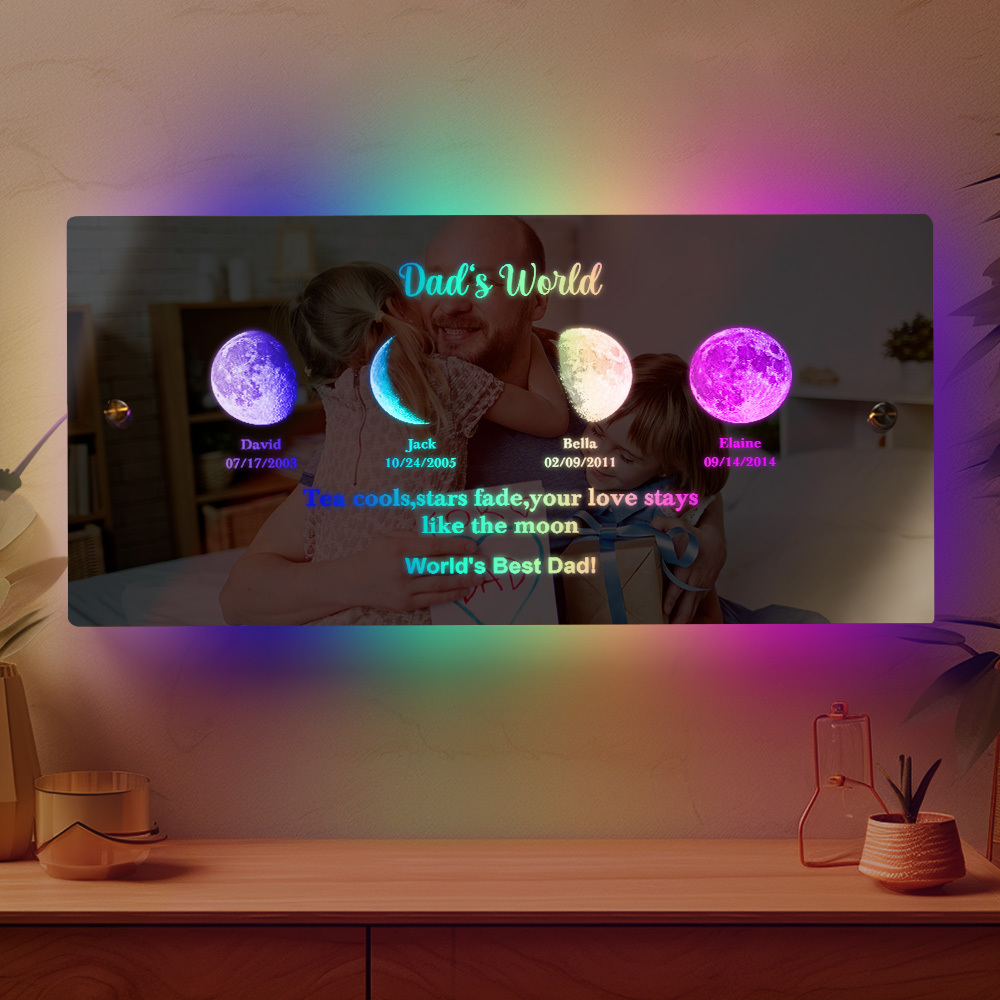 Father's Day Gift Custom Led Mirror Light Frame with Text and Date Dad's Universe - MyMoonLampAu