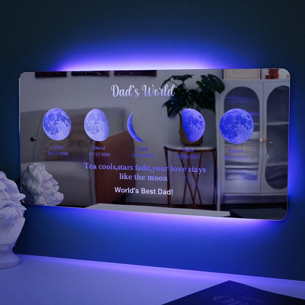Father's Day Gift Custom Led Mirror Light Frame with Text and Date Dad's Universe - MyMoonLampAu