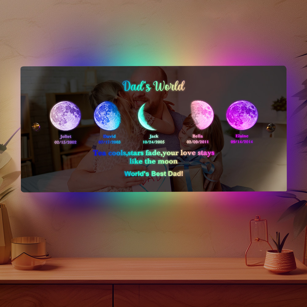 Father's Day Gift Custom Led Mirror Light Frame with Text and Date Dad's Universe - MyMoonLampAu