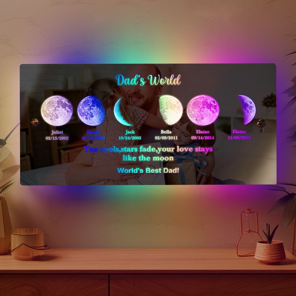 Father's Day Gift Custom Led Mirror Light Frame with Text and Date Dad's Universe - MyMoonLampAu