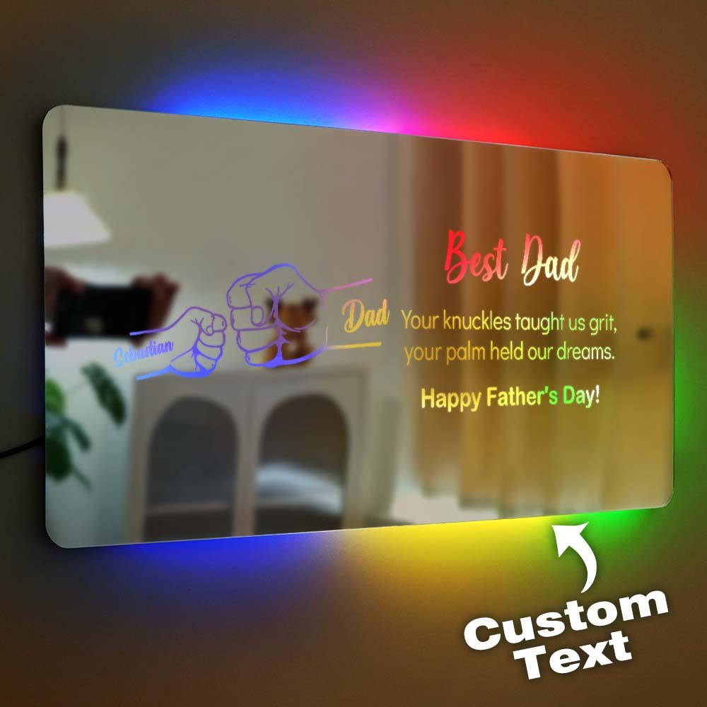 Best Dad Custom Fist Mirror Lamp Personalized Mirror Light Father's Day Gift - MyMoonLampAu