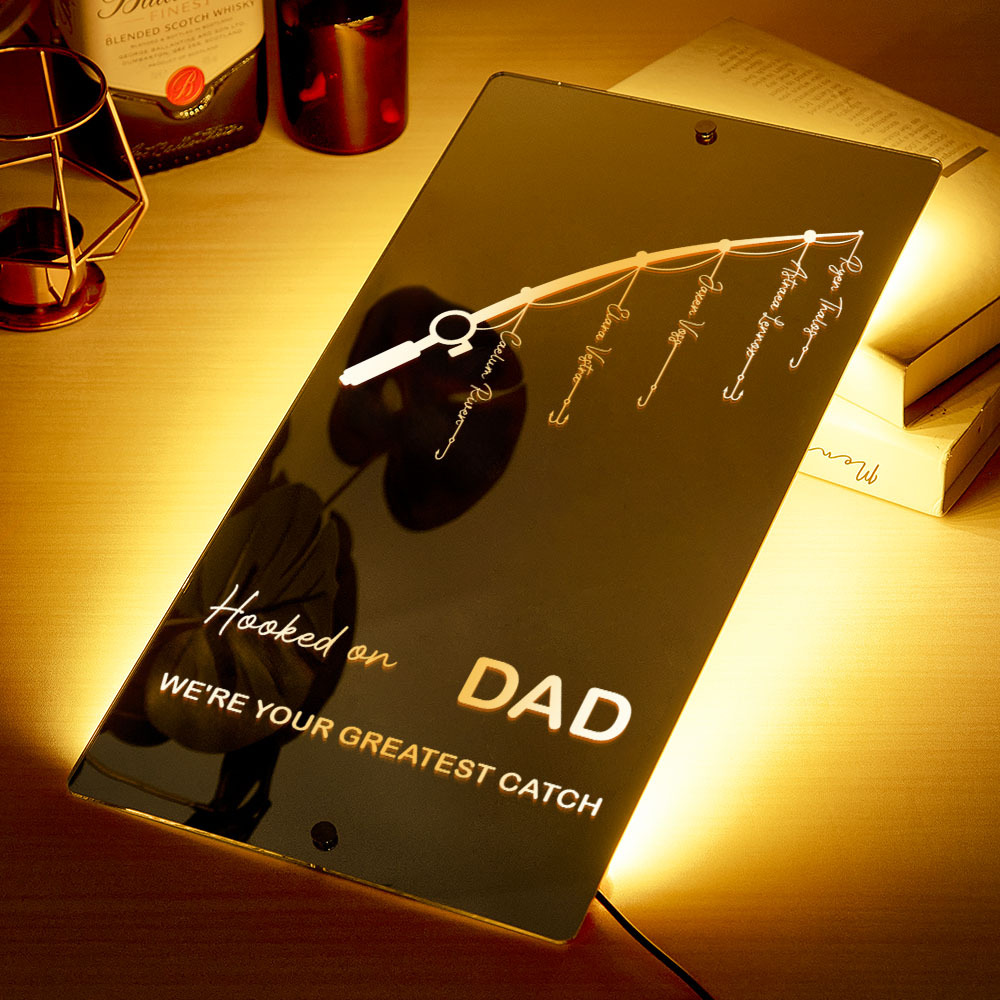 Father��s Day Sale Personalized Hooked on Daddy Mirror Light - MyMoonLampAu