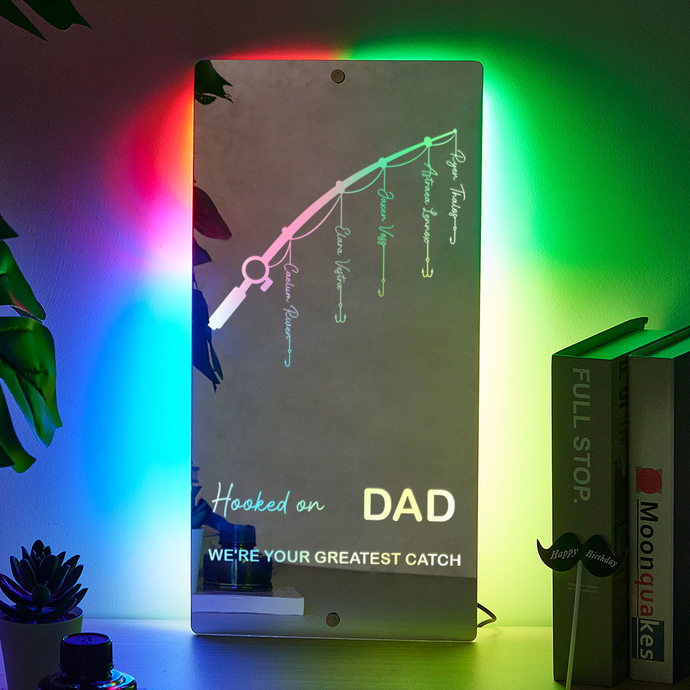 Father��s Day Sale Personalized Hooked on Daddy Mirror Light - MyMoonLampAu