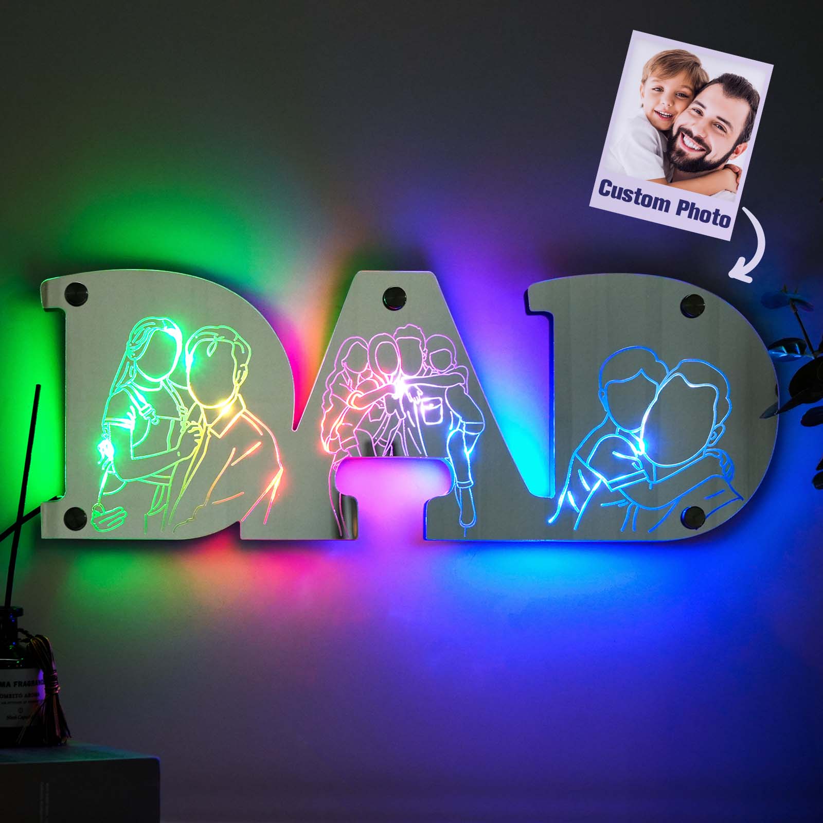 Father's Day Gift Personalized Picture Engraving Studio Mirror Lamp
