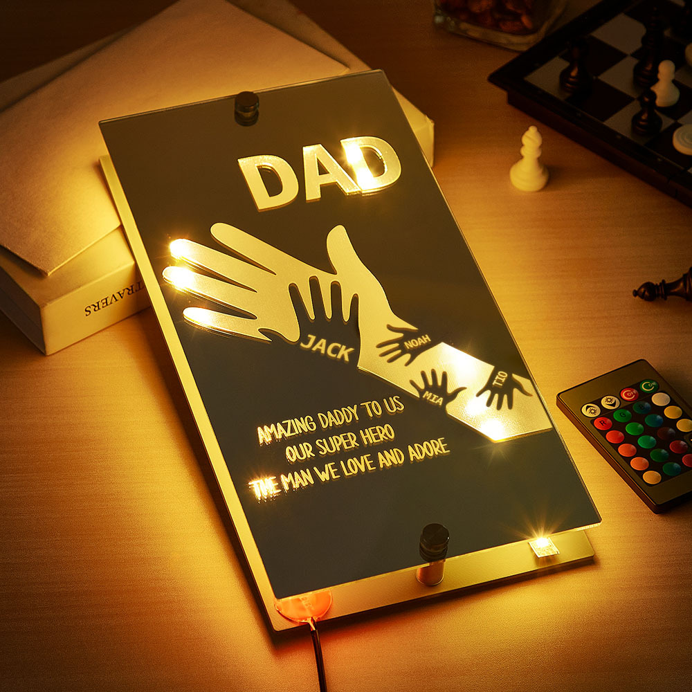 Father's Day Gift Idea Customized Father's Arm Child Palm Name Mirror Lamp