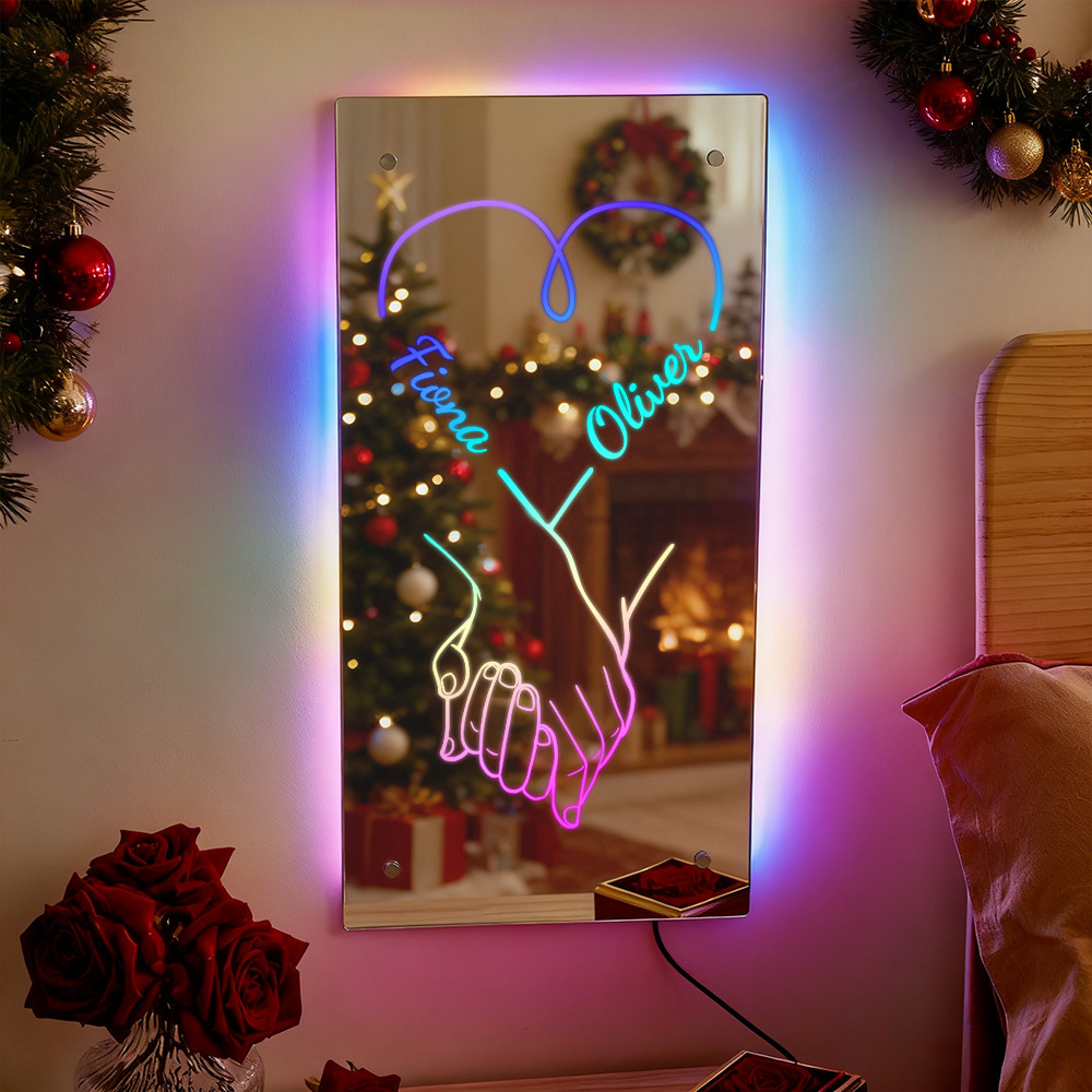 Christmas Gift Personalized Names Mirror Light Custom Mirror Light Colorful Bedroom Lamp Gift for Couples - MyMoonLampAu