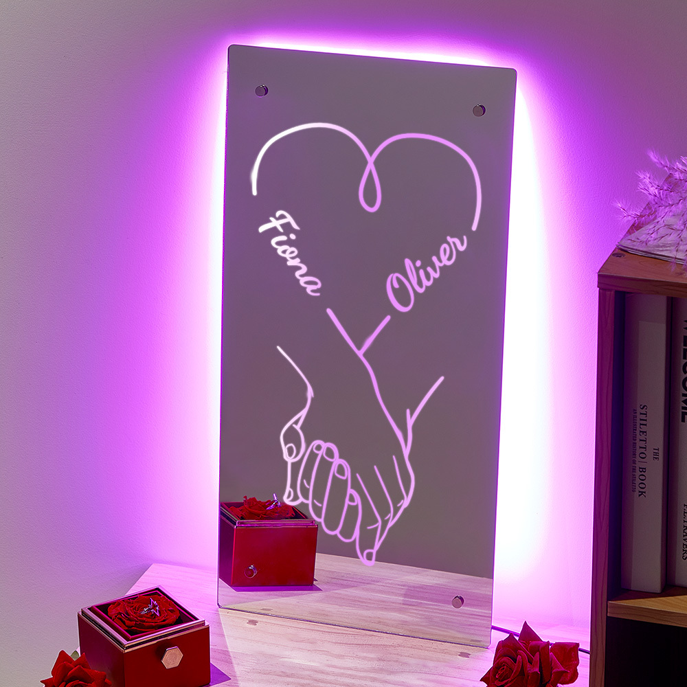 Personalized Names Mirror Light Custom Mirror Light Colorful Bedroom Lamp Wedding Anniversary Gift for Couples - MyMoonLampAu