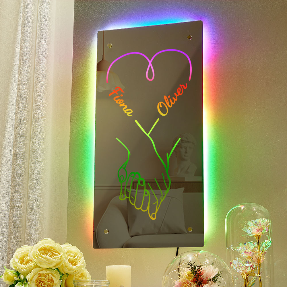 Personalized Names Mirror Light Custom Mirror Light Colorful Bedroom Lamp Wedding Anniversary Gift for Couples - MyMoonLampAu