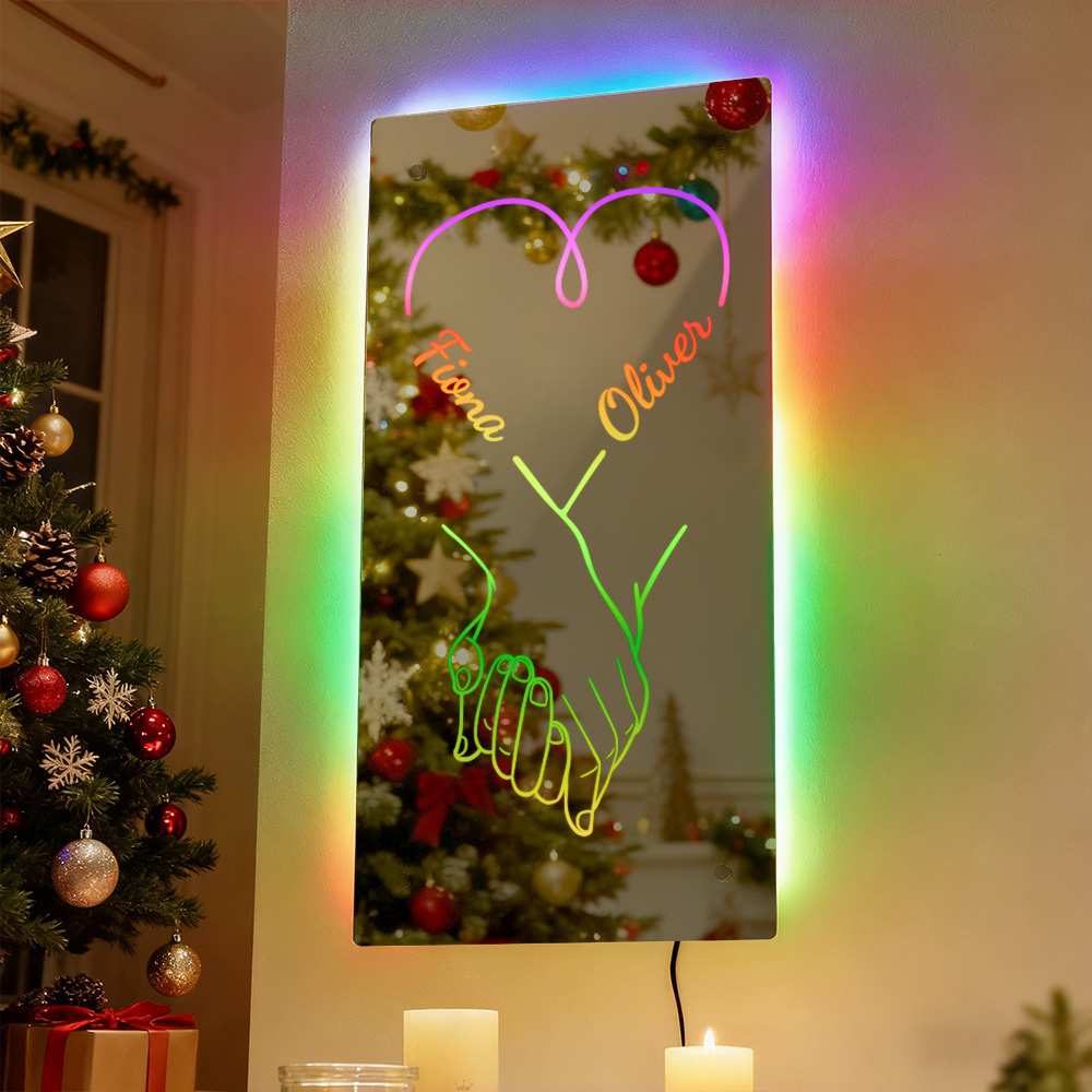 Christmas Gift Personalized Names Mirror Light Custom Mirror Light Colorful Bedroom Lamp Gift for Couples - MyMoonLampAu