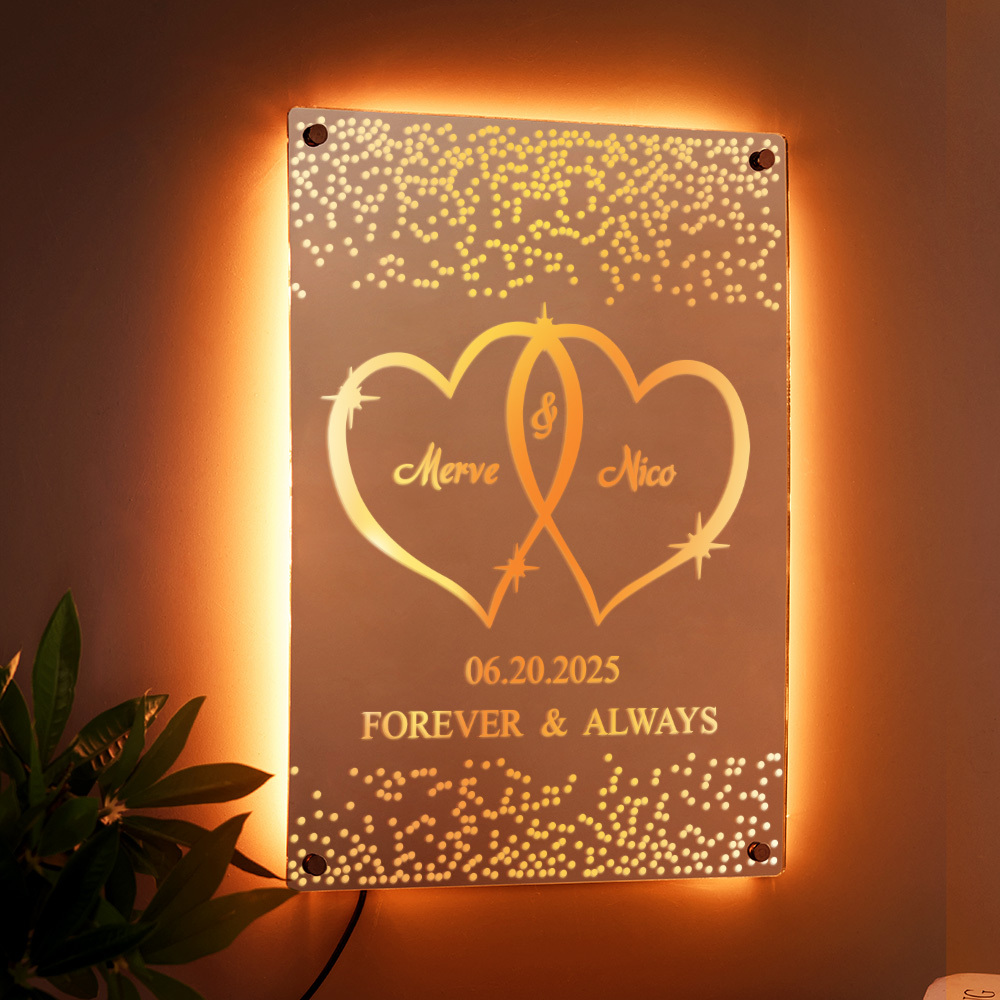 Personalized Names Mirror Light Colorful Bedroom Lamp Wedding Anniversary Gift for Couples - MyMoonLampAu