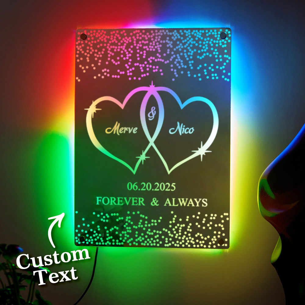 Personalized Names Mirror Light Colorful Bedroom Lamp Wedding Anniversary Gift for Couples - MyMoonLampAu