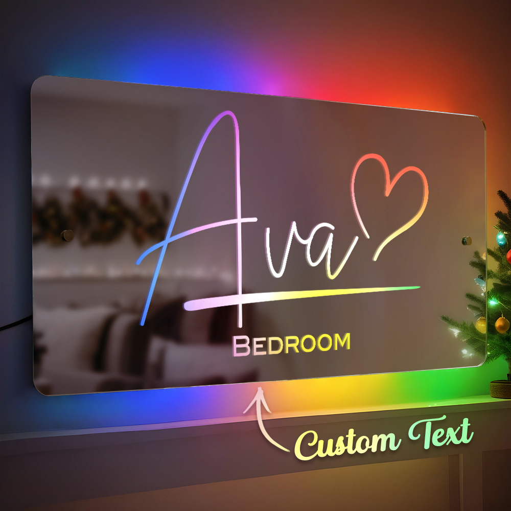 Personalized Name Mirror Light For Bedroom LED Light Up Mirror For Wall Custom Names Light Up Bedroom Sign Custom Wedding Gifts