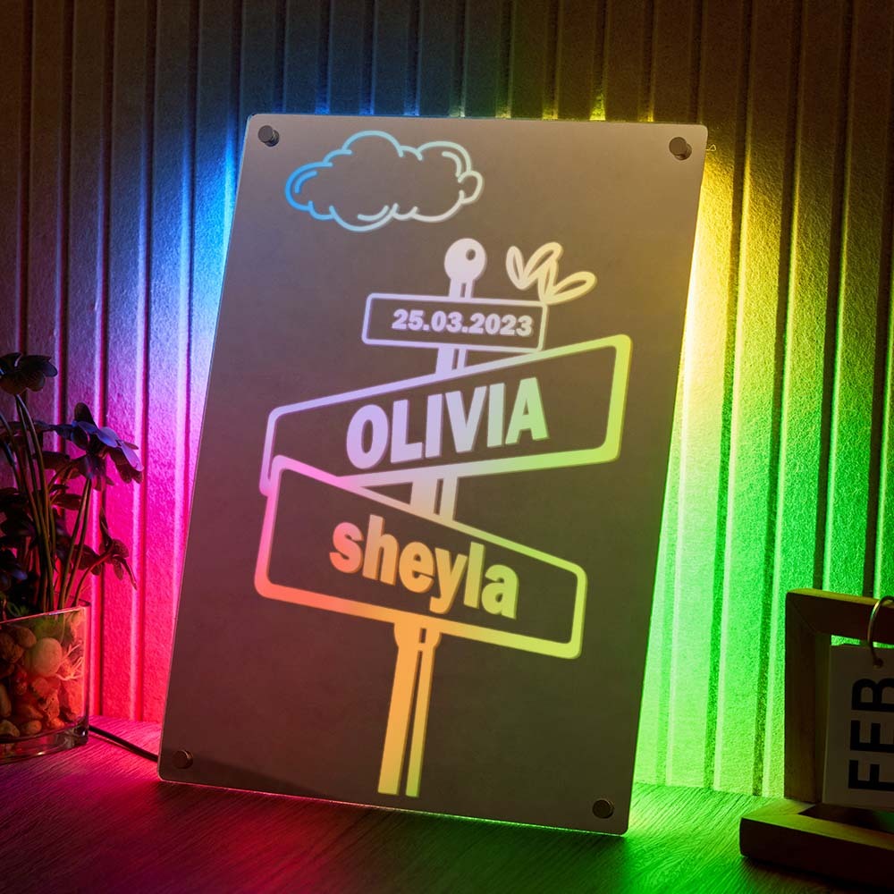 Valentine's Day Gift Custom Street Sign LED Mirror Light Personalized Name Plate Wall Decor Wedding Anniversary Gift for Couples - MyMoonLampAu