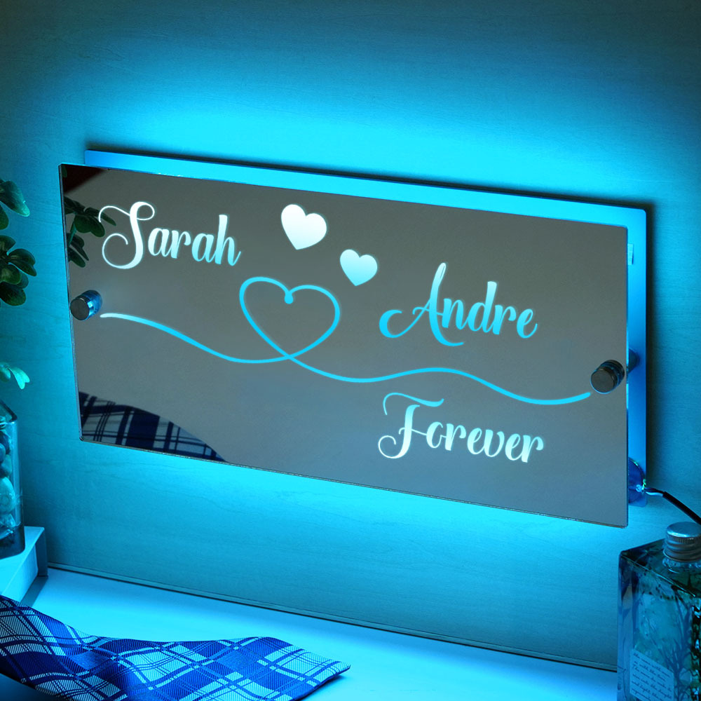 Valentine's Day Gift Creative Personalized LED Light Bedroom Wall Art Design Home Decor, Hanging Mirror Room Decoration With Your Name, Custom Light Up Name Sign - MyMoonLampAu
