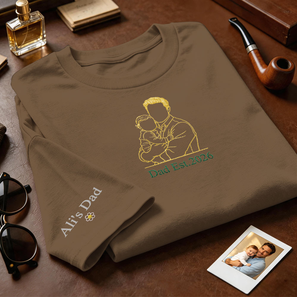 Custom Full Color Embroidered Sweatshirt Portrait Couple/Dad/Mom Family Gift Personalized Fathers Day Gift Idea - MyMoonLampAu