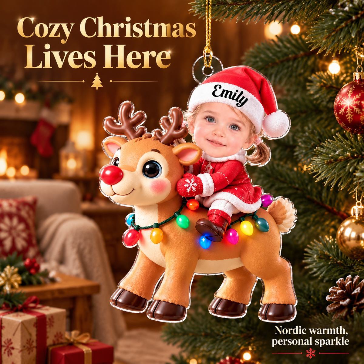 Personalized Christmas Ornament for Kids – Custom Name Reindeer Ride Decor with LED Lights - MyMoonLampAu