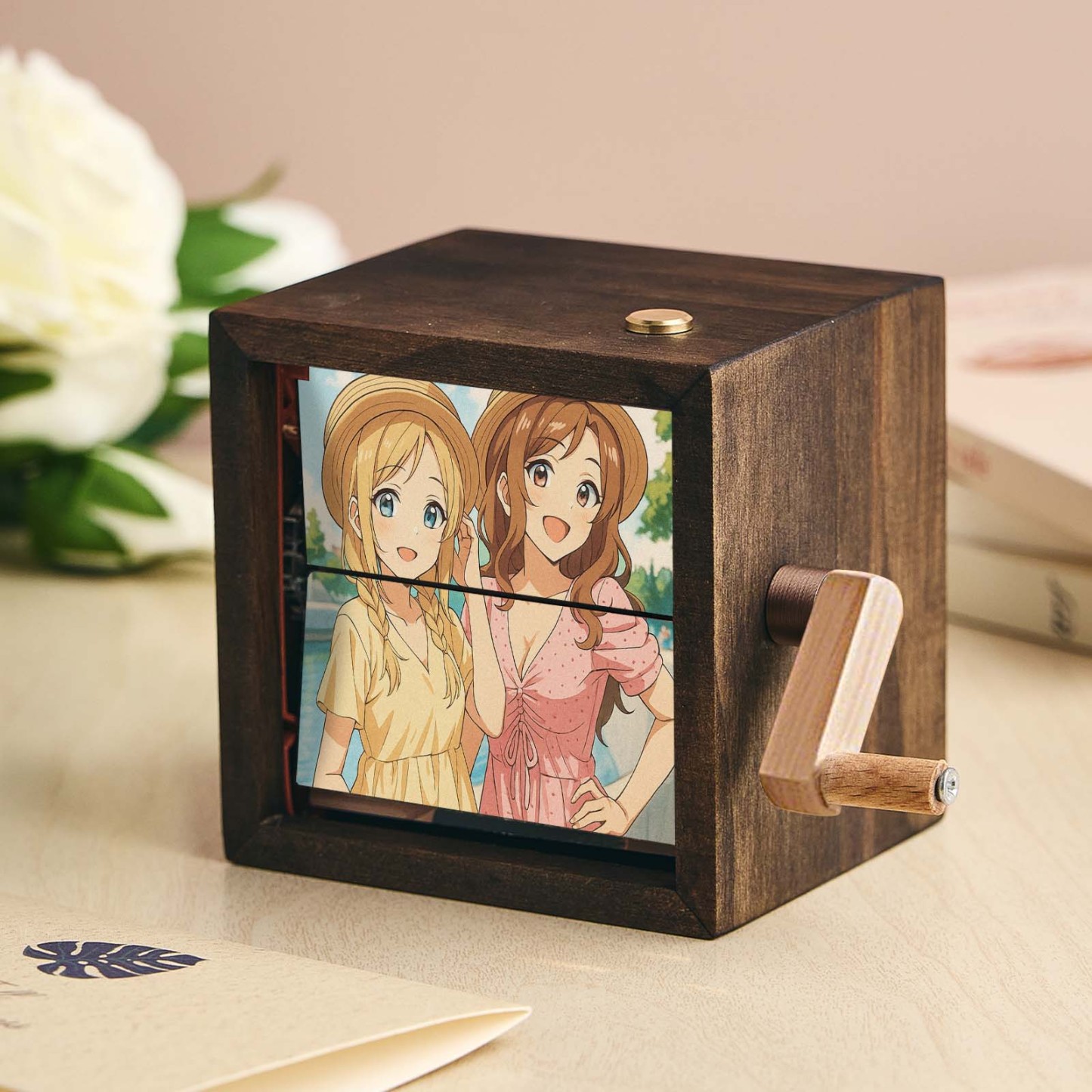 Custom Anime Hand-Crank Flipbook Box Mechanical Hand-cranked Photo Album with Light Walnut Baby Photo Cube Frame Creative Gift - MyMoonLampAu