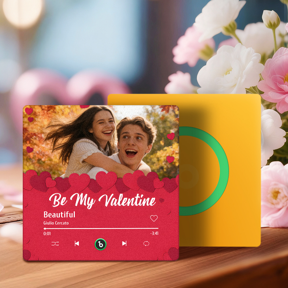 Valentine's Day Custom Photos Heart Glitter Love Music Fridge Magnet Personalized Music Magnet Gift for Her - MyMoonLampAu