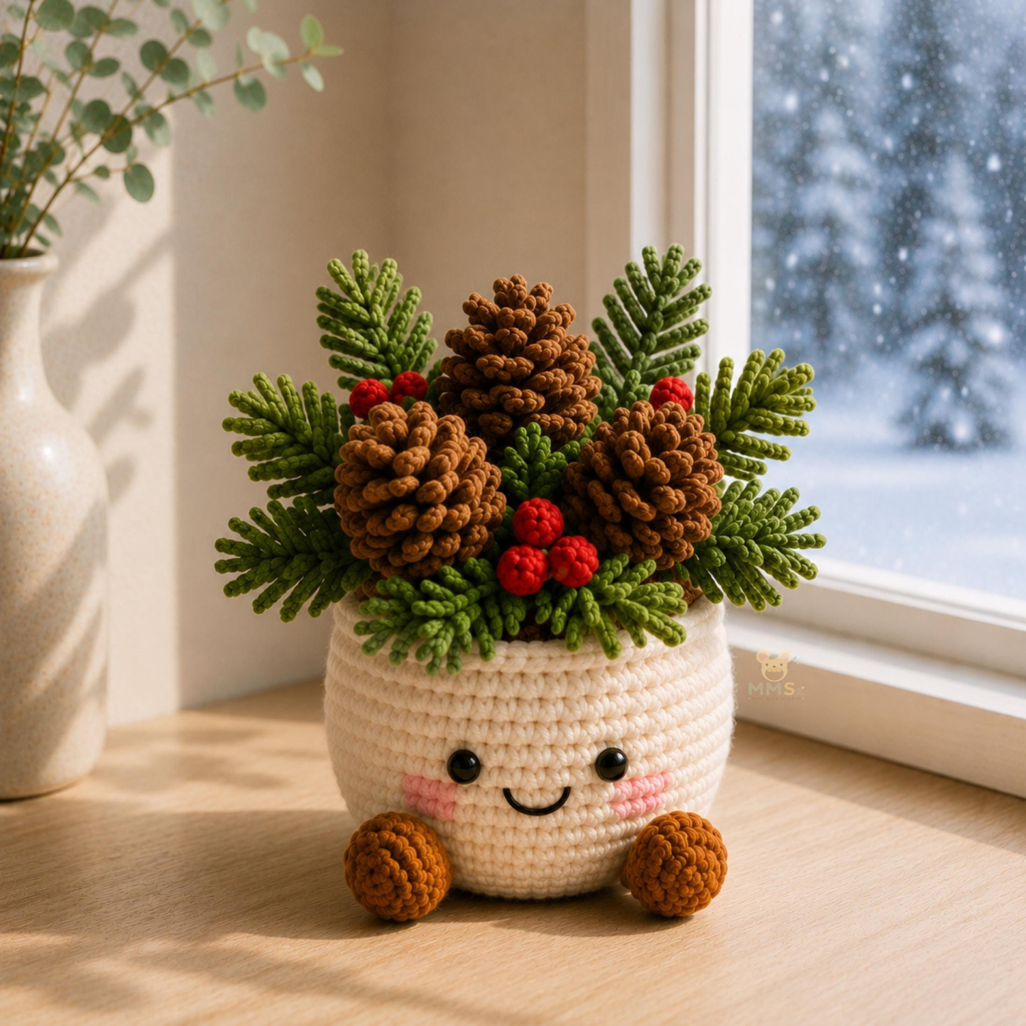 Handmade Crochet Christmas Potted Plant Decor – Festive Desk Ornament Gift for Home, Office & Holiday Parties - MyMoonLampAu