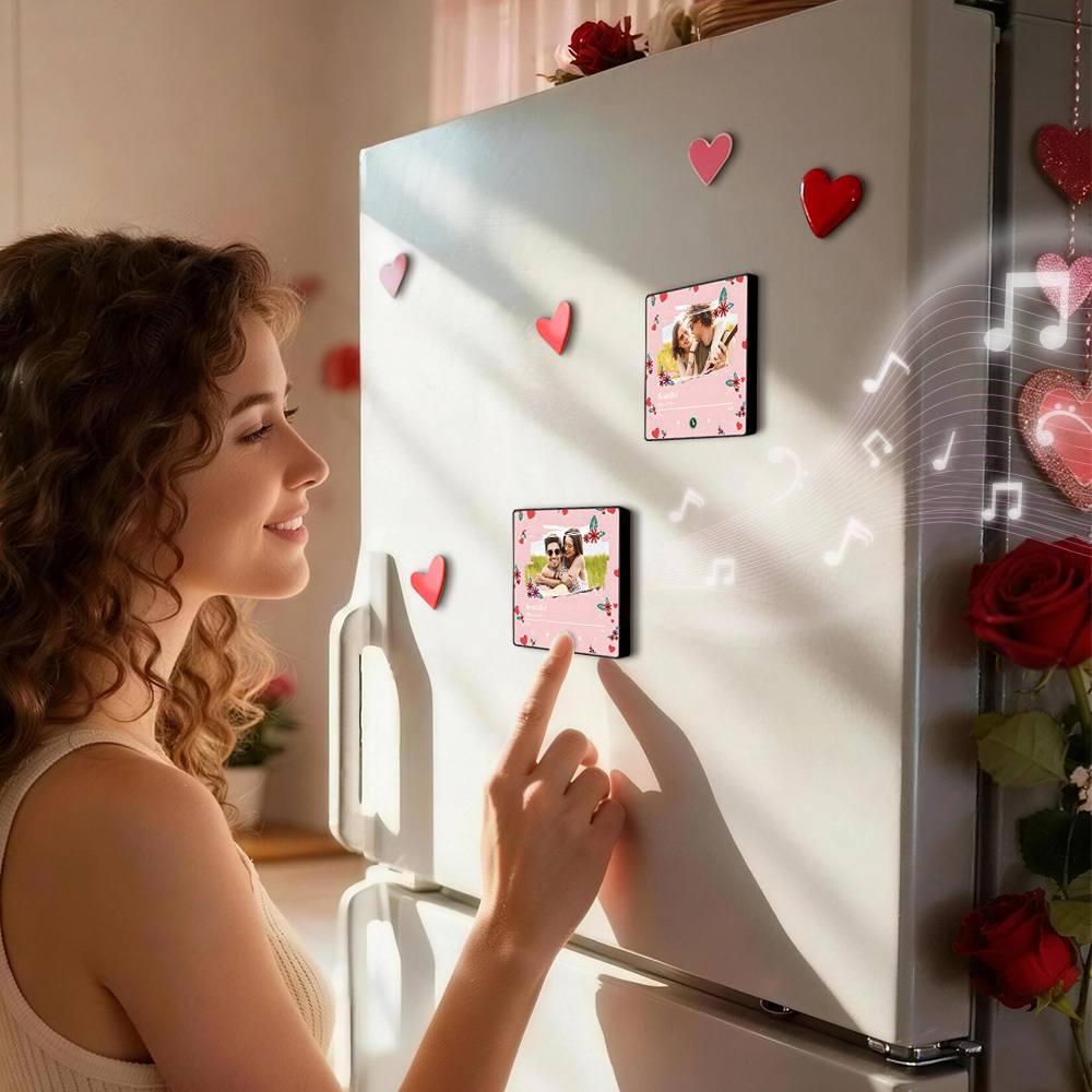 Valentine's Day Custom Photos Heart Glitter Love Music Fridge Magnet Personalized Music Magnet Gift for Her - MyMoonLampAu