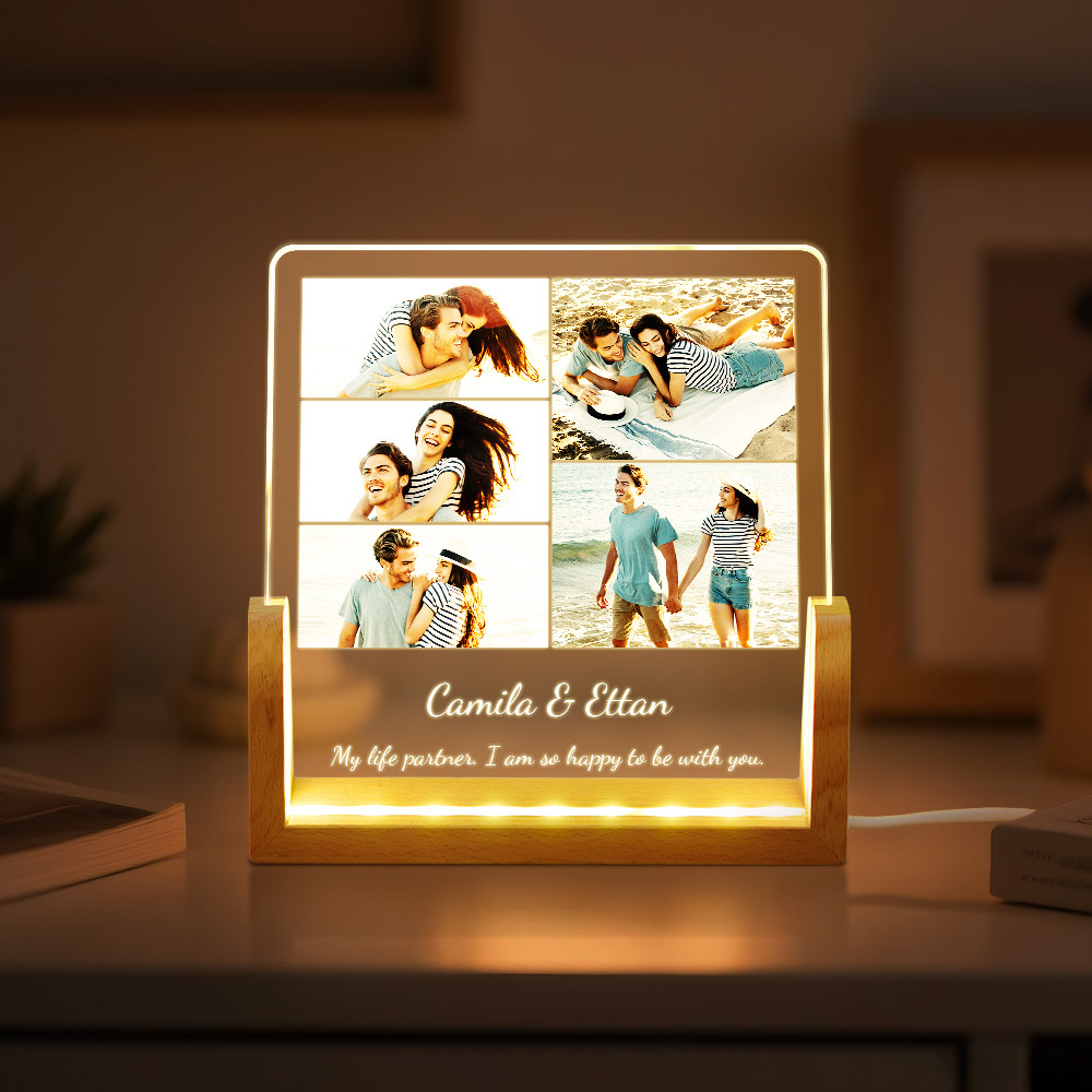Custom Photos Night Light Anniversary Honeymoon Photos Night Light Personalized Desktop Light Gift for Couples - MyMoonLampAu