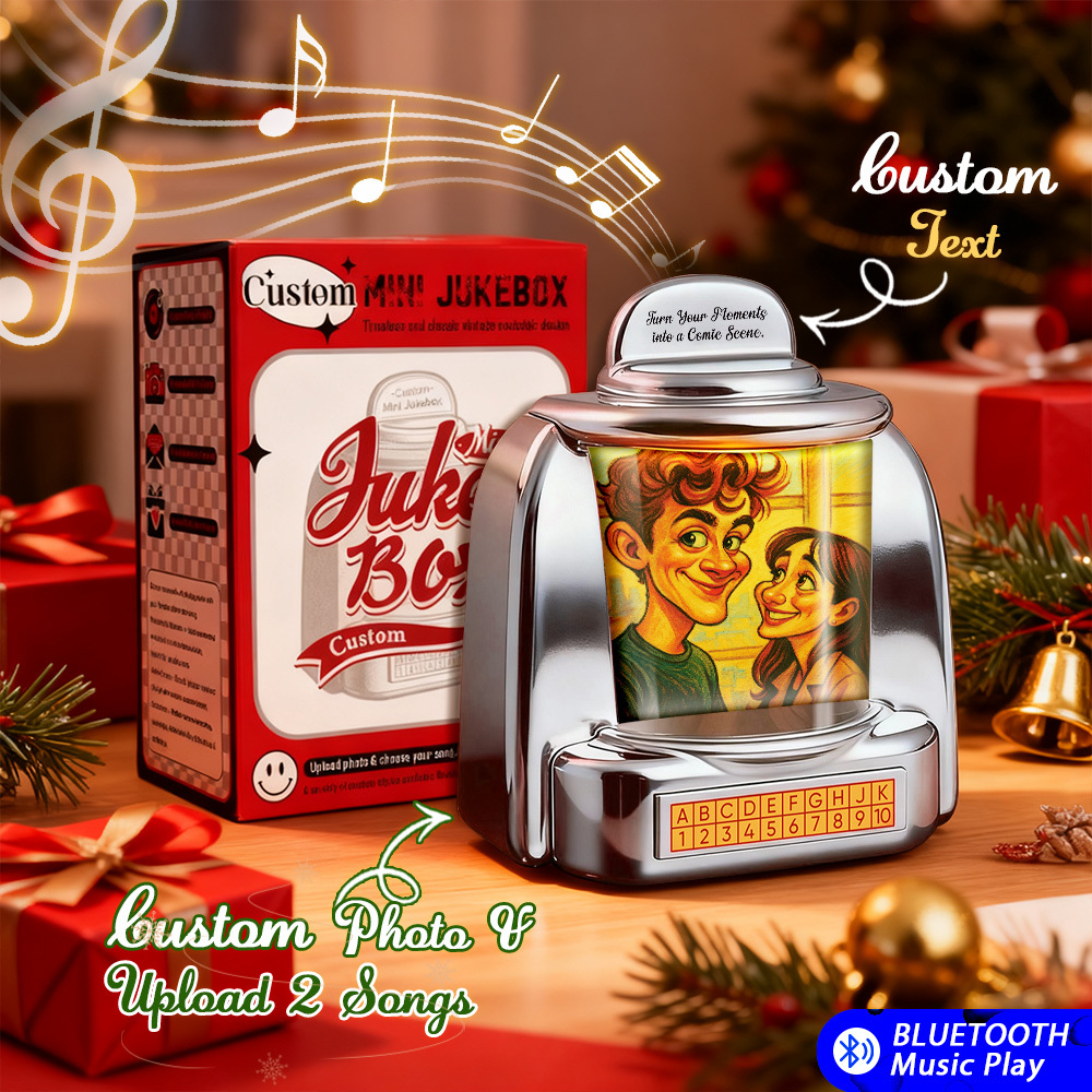 Custom Mini Jukebox Retro Speaker - Personalized Pixar Style Photo & 2 Songs Mini Player with Radio | Vintage Tabletop Home Decor Nostalgic Gift - MyMoonLampAu