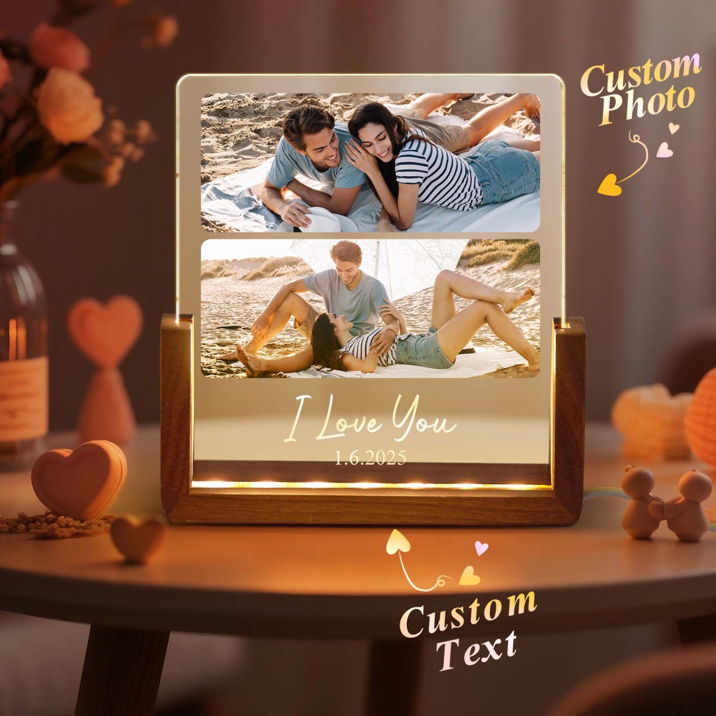 Personalized LED Acrylic Night Light Custom Photos and Text to Preserve Precious Memories for Couples - MyMoonLampAu