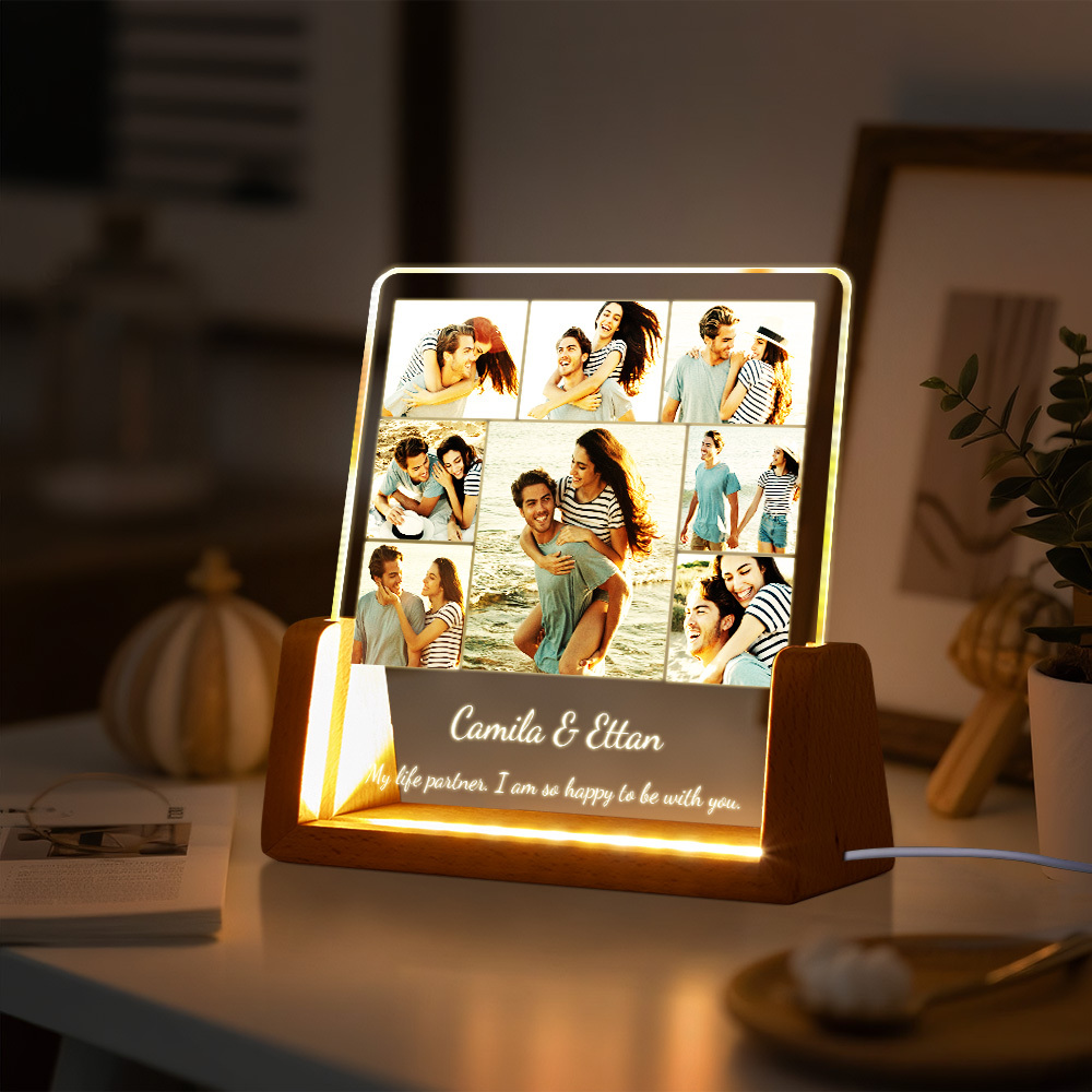 Custom Photos Night Light Anniversary Honeymoon Photos Night Light Personalized Desktop Light Gift for Couples - MyMoonLampAu