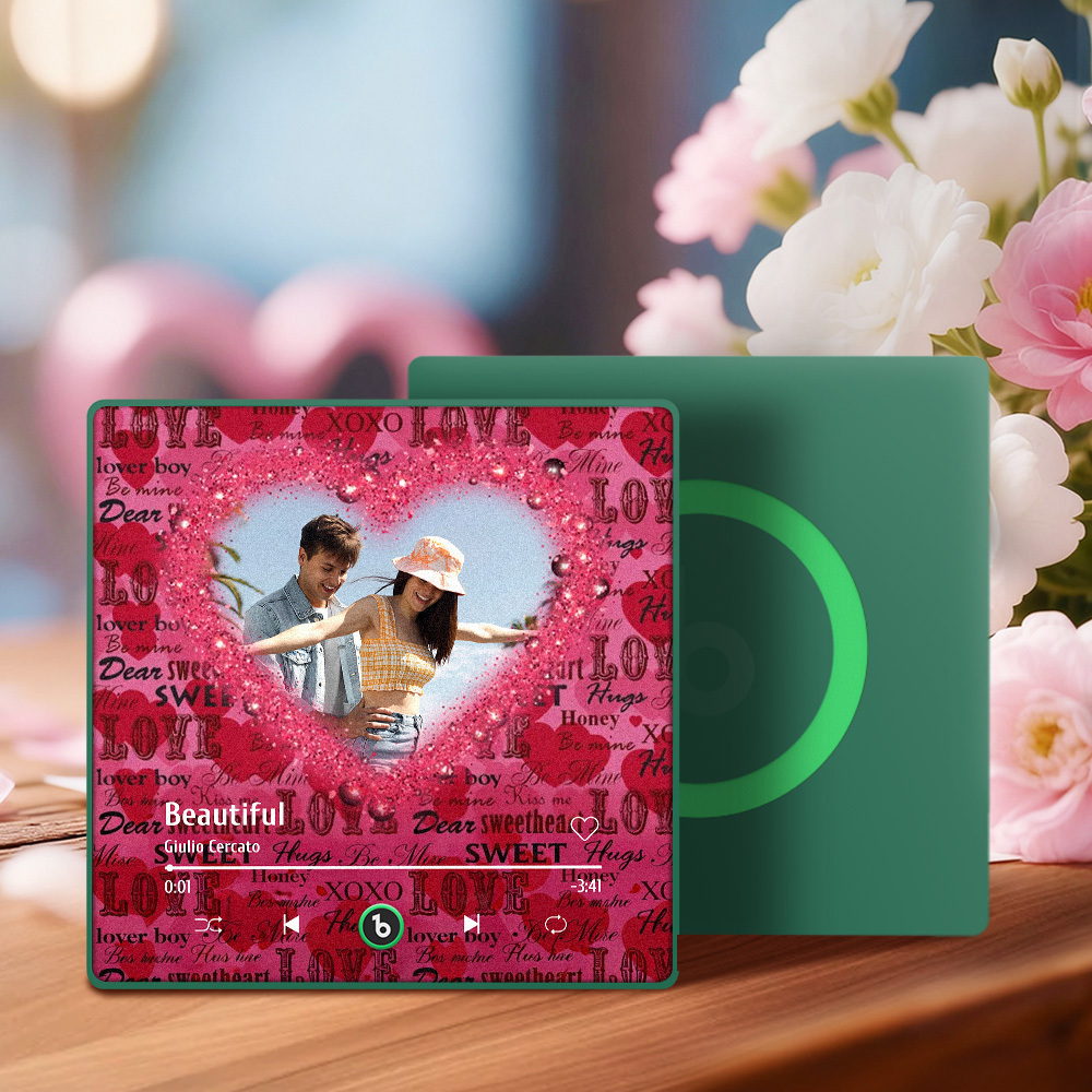 Valentine's Day Custom Photos Heart Glitter Love Music Fridge Magnet Personalized Music Magnet Gift for Her - MyMoonLampAu