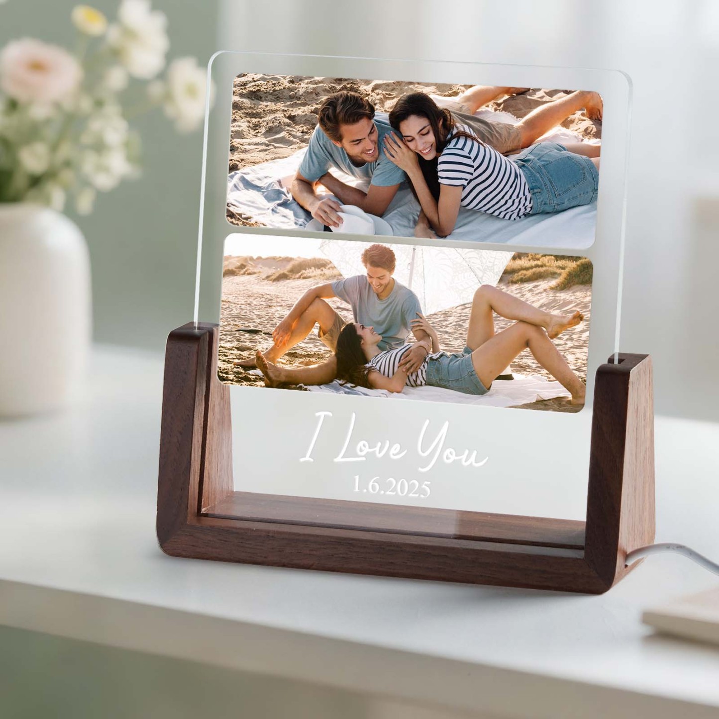 Personalized LED Acrylic Night Light Custom Photos and Text to Preserve Precious Memories for Couples - MyMoonLampAu