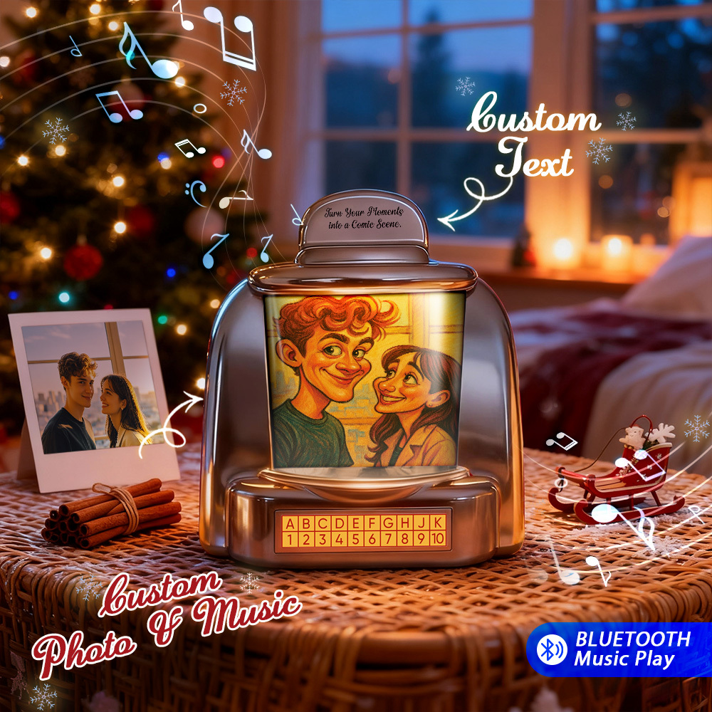 Custom Mini Jukebox Retro Speaker - Personalized Pixar Style Photo & 2 Songs Mini Player with Radio | Vintage Tabletop Home Decor Nostalgic Gift - MyMoonLampAu