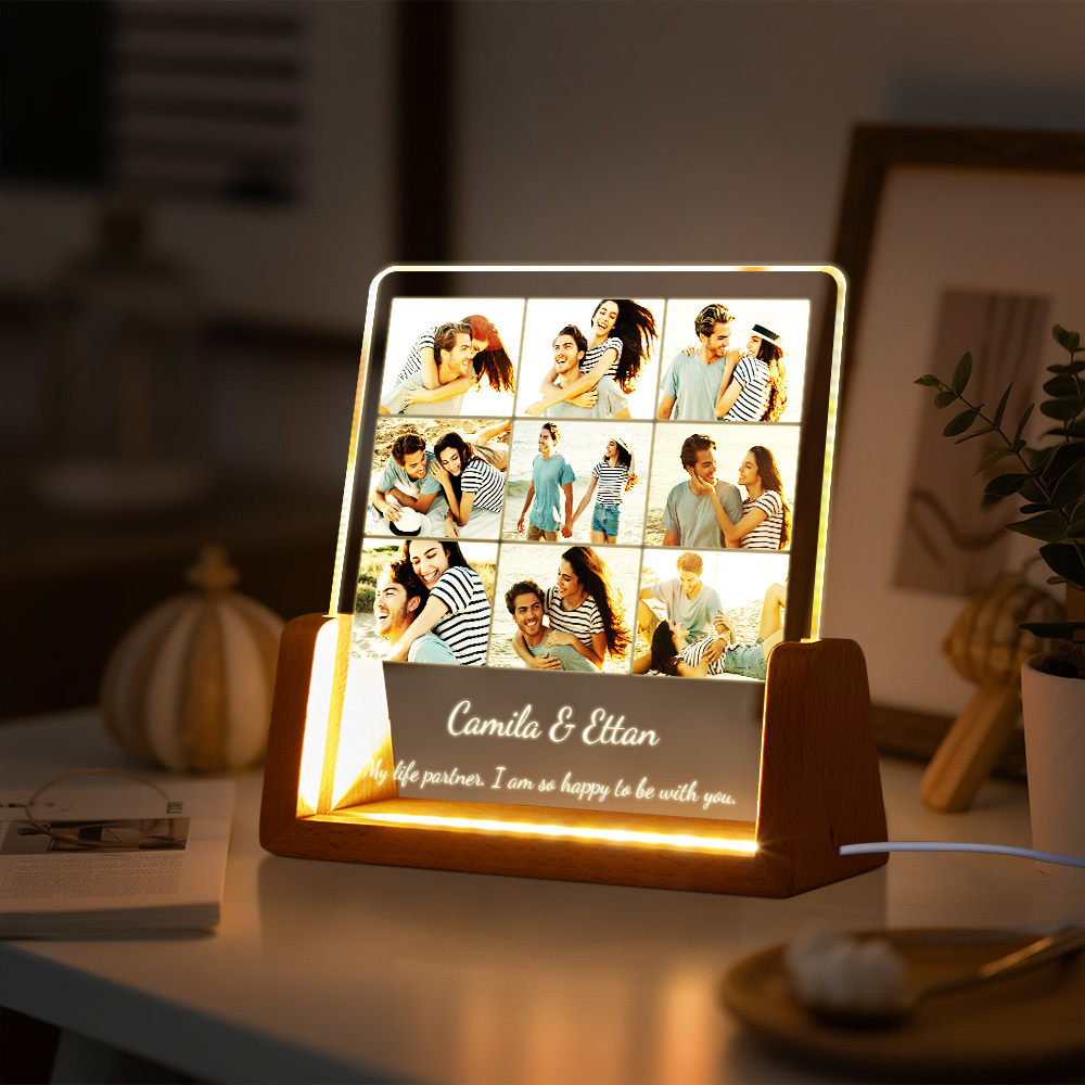 Custom Photos Night Light Anniversary Honeymoon Photos Night Light Personalized Desktop Light Gift for Couples - MyMoonLampAu