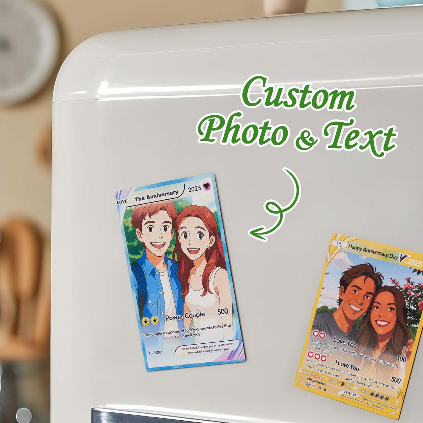 Custom Couple Poke Card Fridge Magnet Romantic Cartoon Keepsake with Names Photo Anniversary or Valentines Gift - MyMoonLampAu