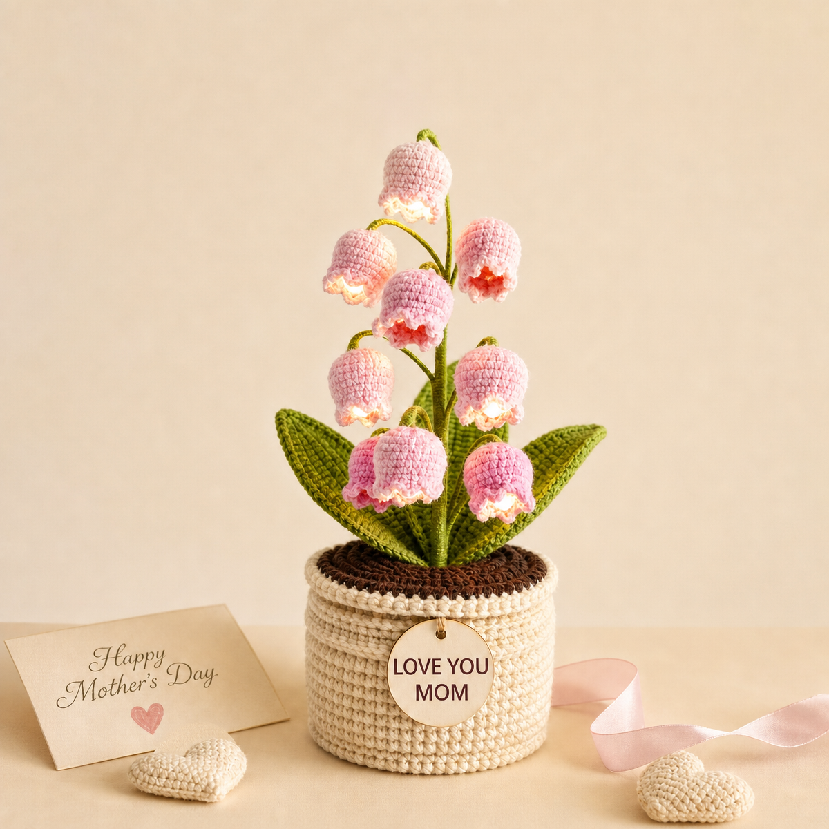 Crocheted Rose/Lily of the Valley Romantic LED Night Light Glowing Knit Flower for Her - MyMoonLampAu