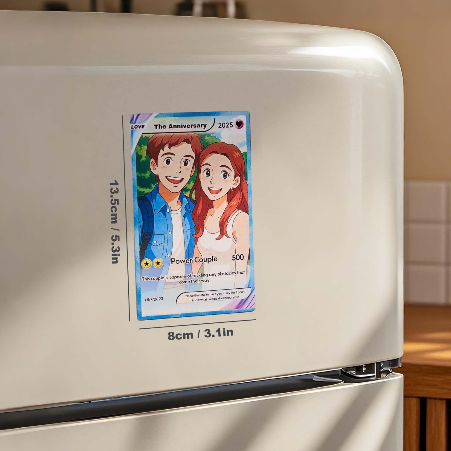 Custom Couple Poke Card Fridge Magnet Romantic Cartoon Keepsake with Names Photo Anniversary or Valentines Gift - MyMoonLampAu