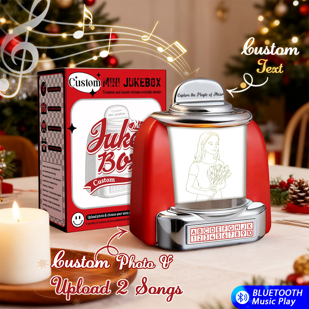 Custom Mini Jukebox Retro Speaker - Personalized Pixar Style Photo & 2 Songs Mini Player with Radio | Vintage Tabletop Home Decor Nostalgic Gift - MyMoonLampAu
