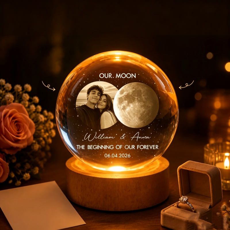 Custom Photo Moon Crystal Sphere Gift For Lovers - Romantic LED Night Light For Bedroom Decor - MyMoonLampAu