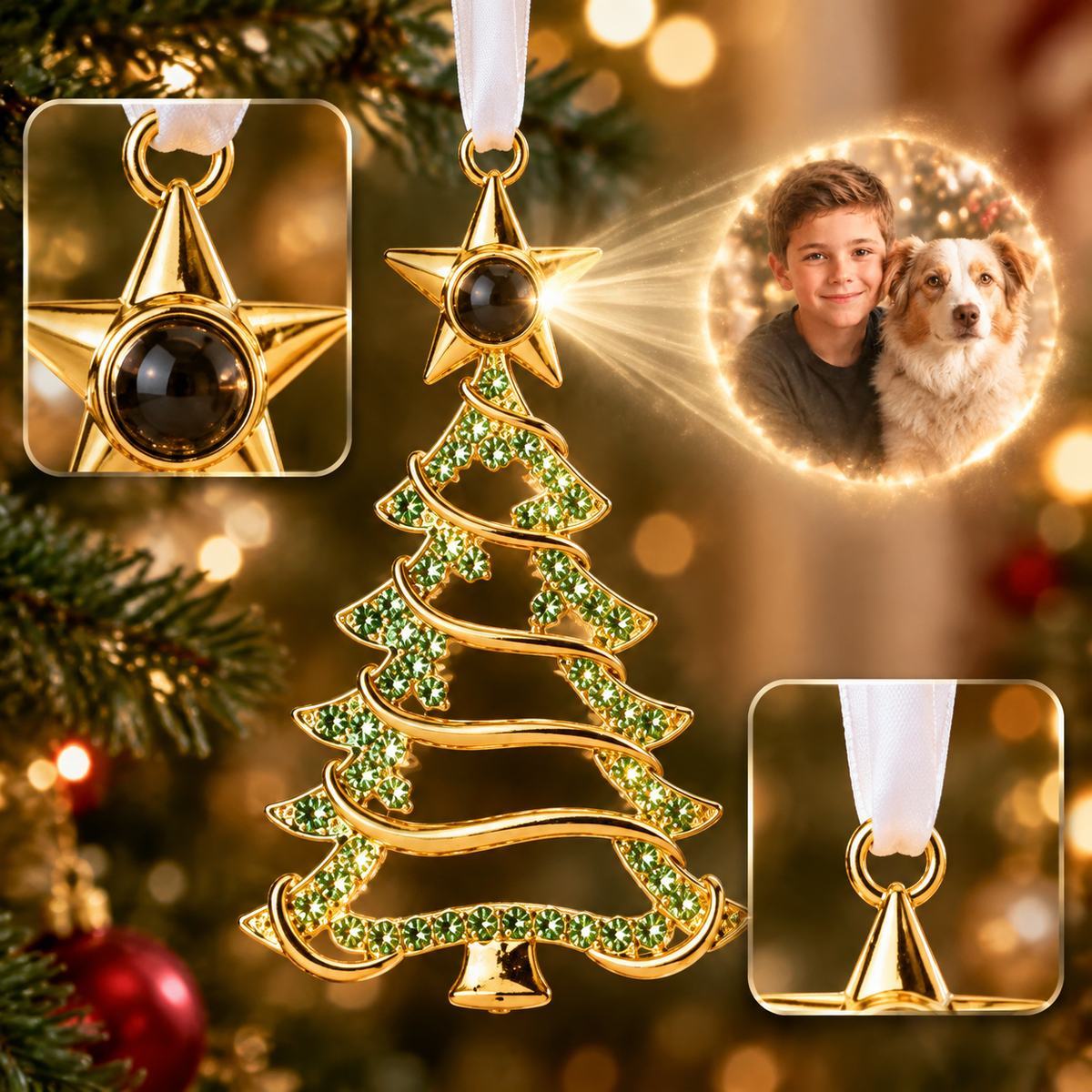 Personalized Christmas Tree Ornament with Photo Projection, Memorial Gift for Family & Pet Lovers, Holiday Tree Hanging Decor - MyMoonLampAu