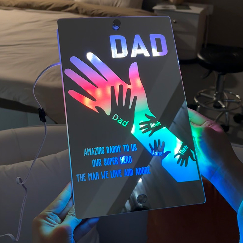 Father's Day Gift Idea Customized Father's Arm Child Palm Name Mirror Lamp - MyMoonLampAu