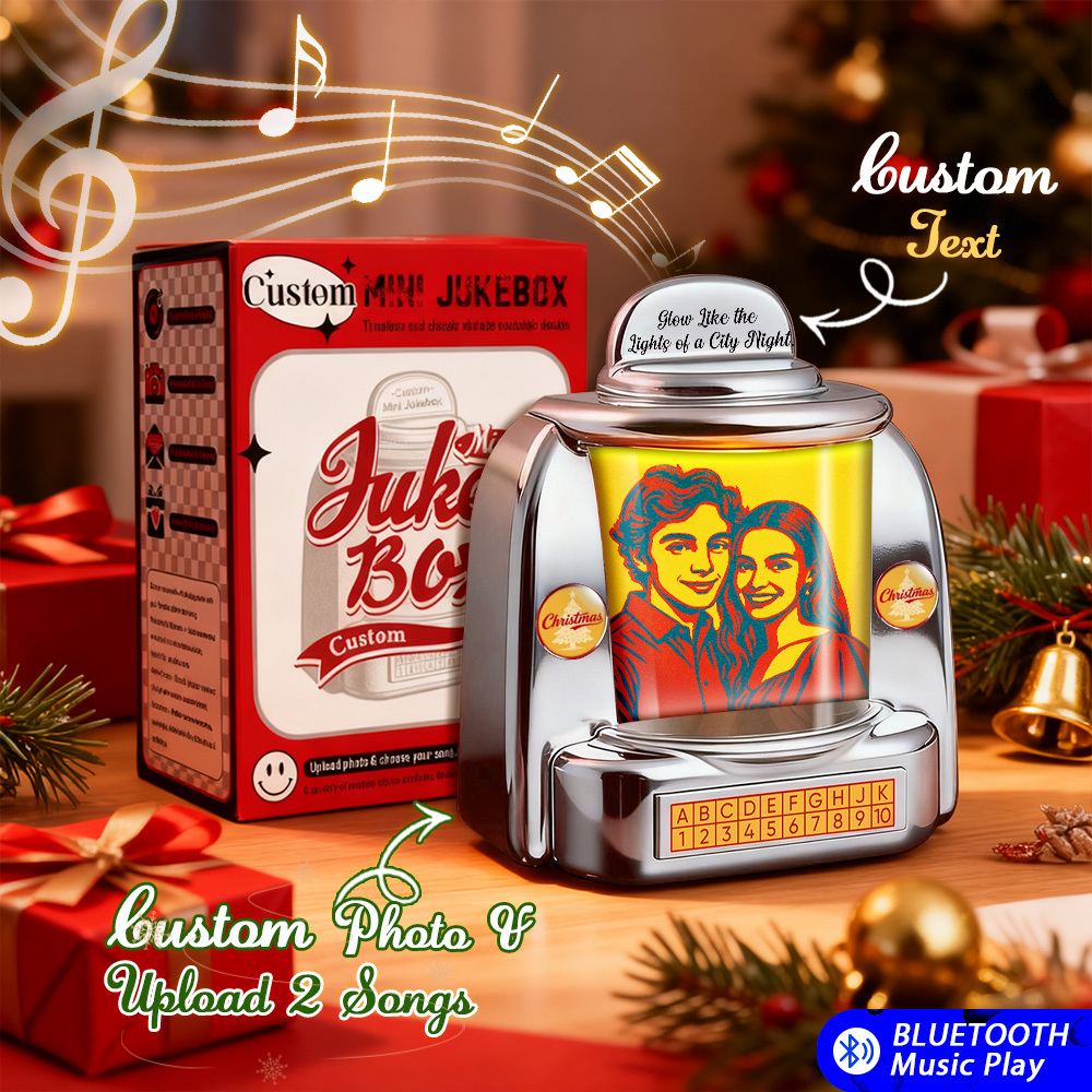 Custom Mini Jukebox Retro Speaker - Personalized Pixar Style Photo & 2 Songs Mini Player with Radio | Vintage Tabletop Home Decor Nostalgic Gift - MyMoonLampAu