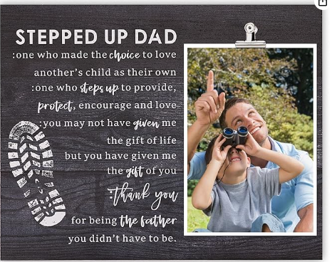 Stepped Up Dad Wood Frame Stepdad Birthday Gift for Daughter & Son