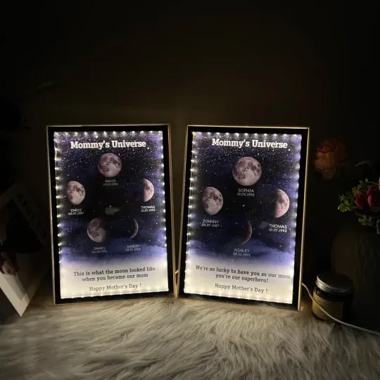 Mommy's Universe - Personalised Customised Starry Moon Phase Mirror Li