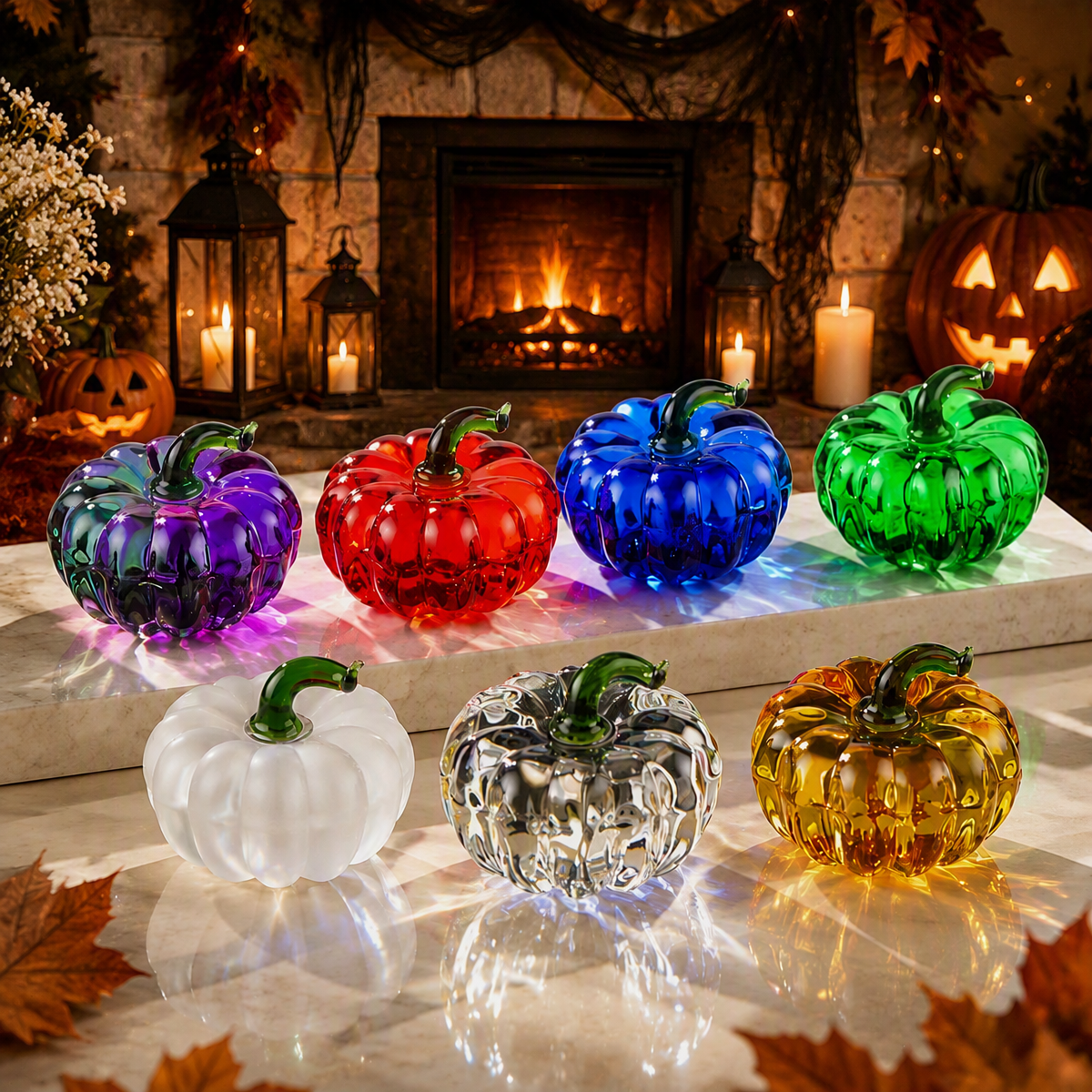 Glass Crystal Pumpkin Figurine Decorative Pumpkin Ornament, Realistic Fruit-Inspired Desk Decor for Home & Office, Halloween Gift - MyMoonLampAu