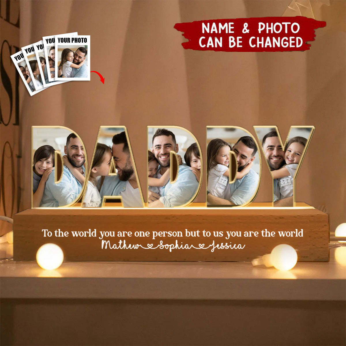 Daddy To Us You Are The World Photo Collage Personalized LED Night Light