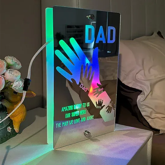Father's Day Gift Idea Customized Father's Arm Child Palm Name Mirror Lamp - MyMoonLampAu