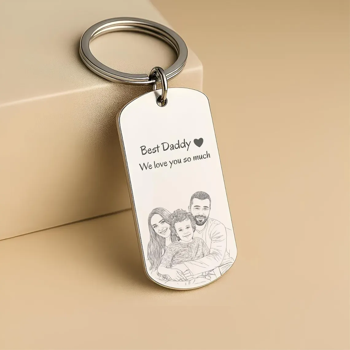 Personalised Photo Keychain Custom Engraved Sketch Keyring for Dad Memorial Stainless Steel Keepsake Birthday Gift for Him - MyMoonLampAu