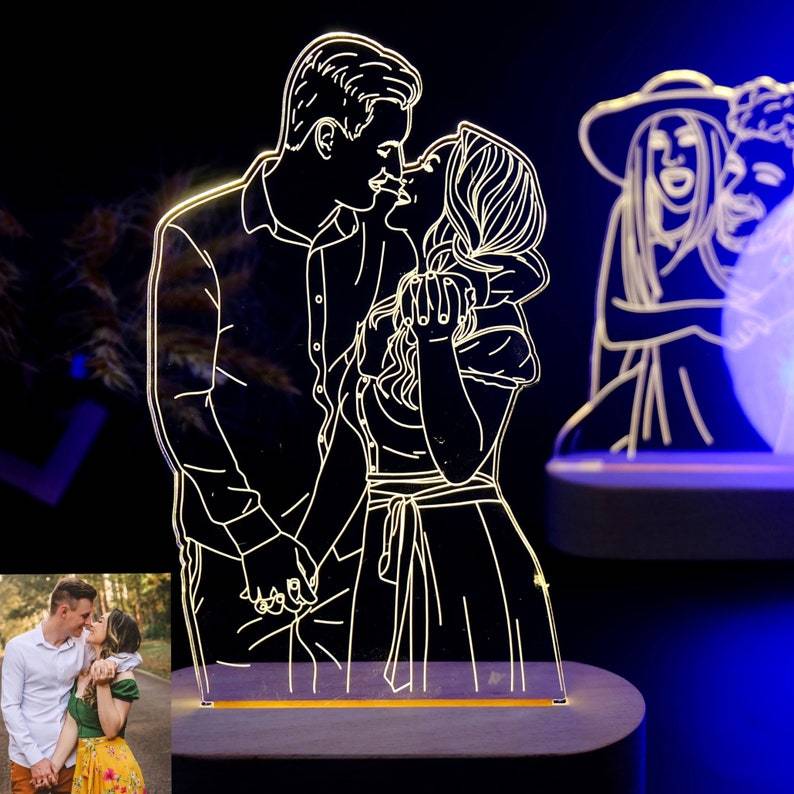 Gifts for Him Photo Lamp LED light Engraved Portrait Night Light